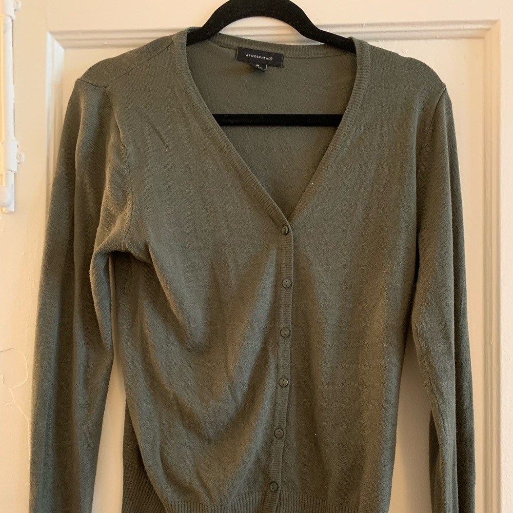 Green cardigan sweater